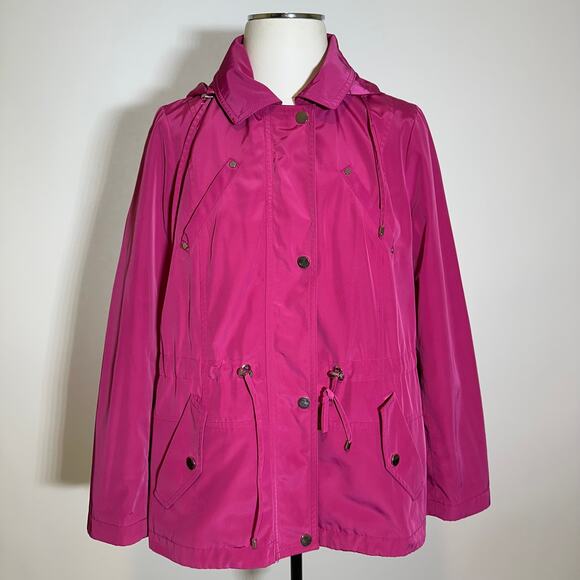 Charter Club Magenta Water Resistant Anorak Jacket Hooded Womens Petite Medium - Picture 1 of 11